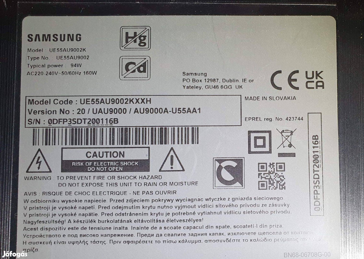 Samsung UE55AU9002K LED LCD tv hibás törött alkatrésznek UE55AU9002