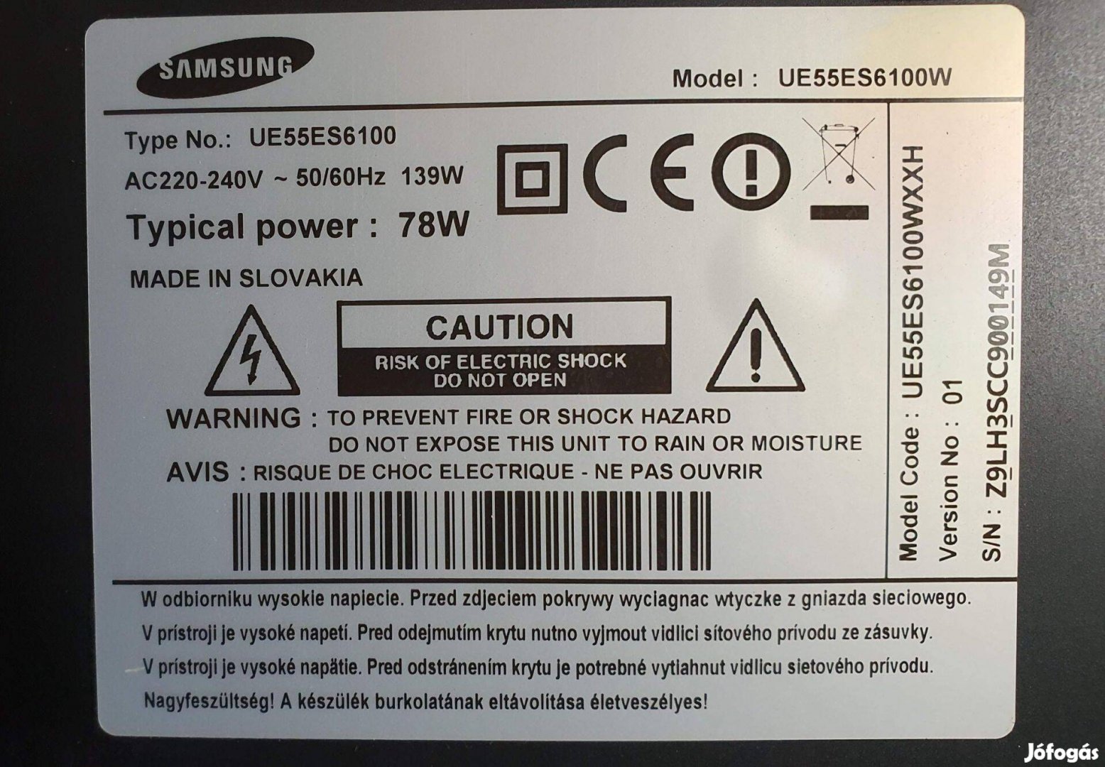 Samsung UE55Es6100W hibás LED LCD tv eladó UE55Es6100