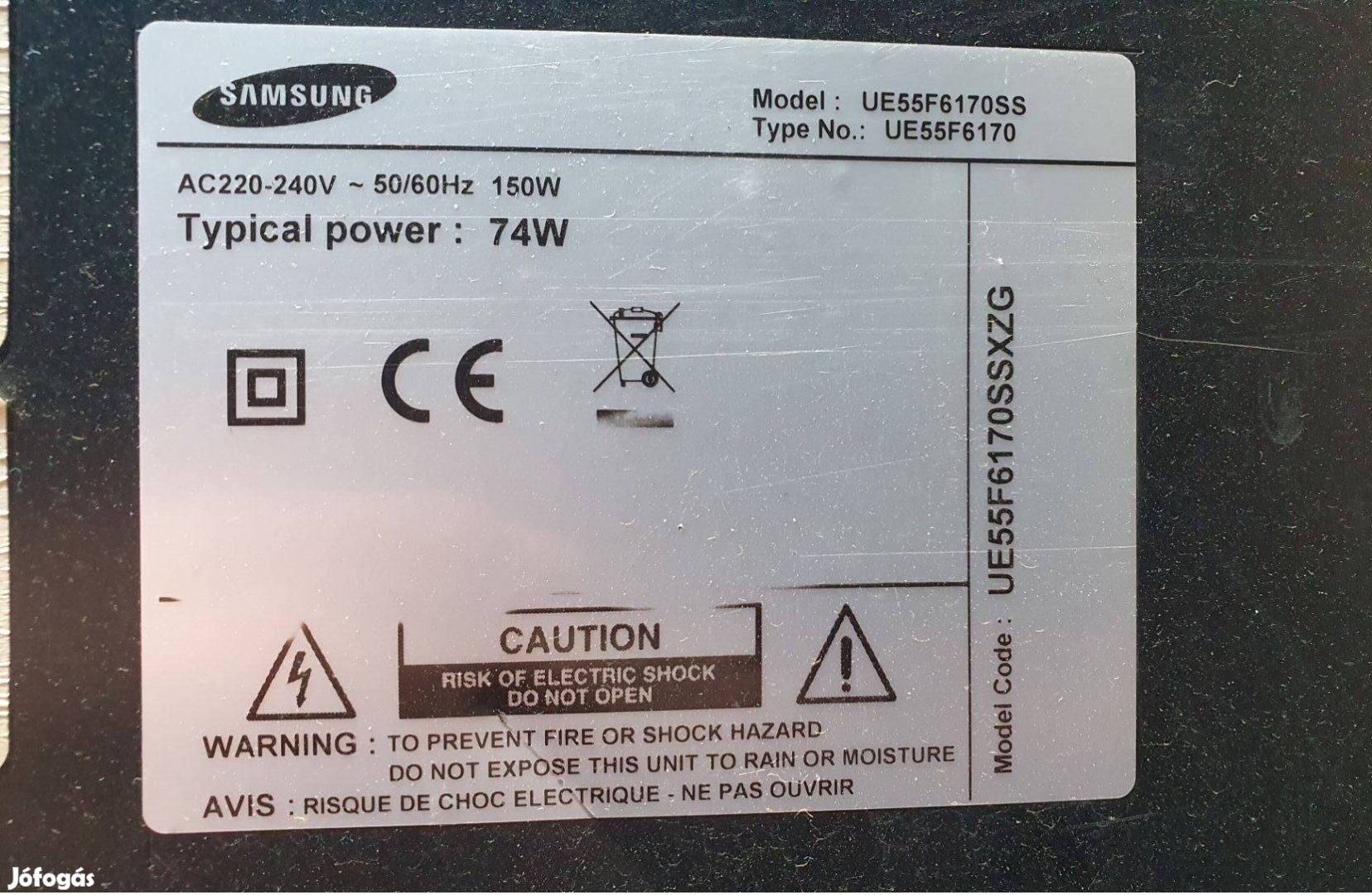 Samsung UE55F6170SS LED LCD tv hibás törött alkatrésznek táp elkelt