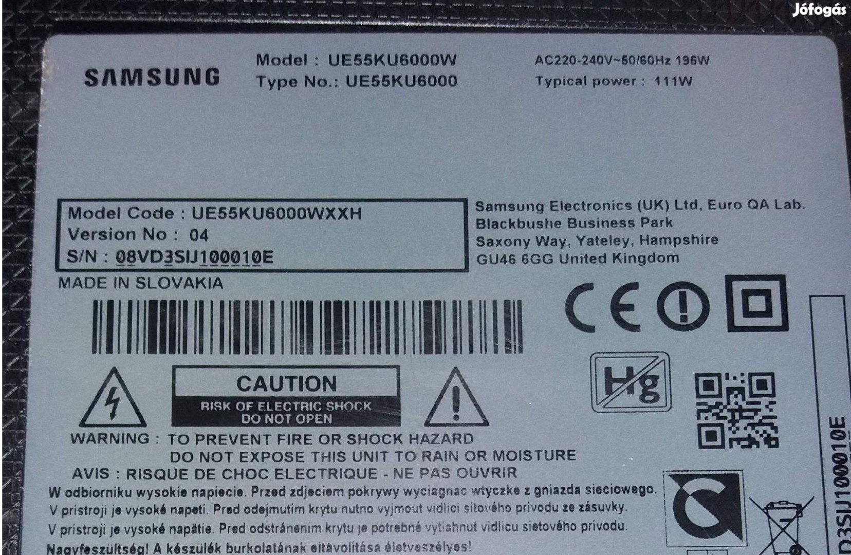 Samsung UE55KU6000 LED LCD Tv háttér világítás alkatrésznek