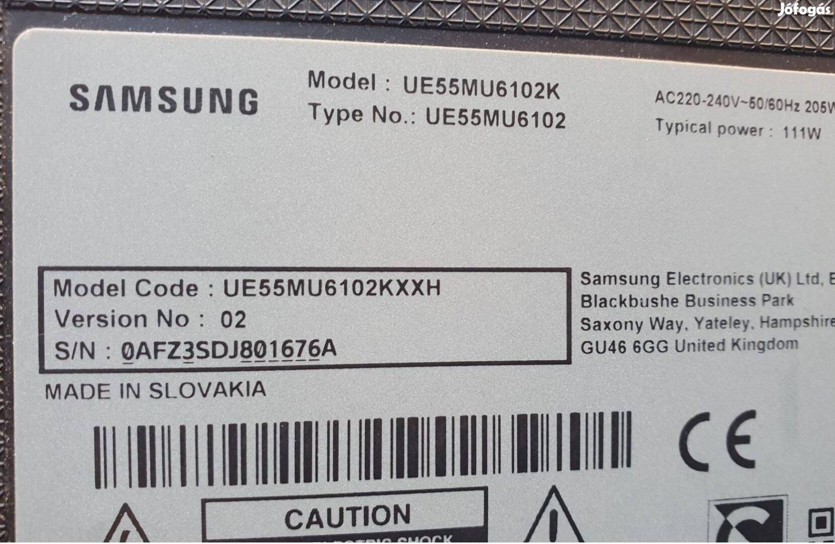 Samsung UE55MU6102K LED LCD tv panelek alkatrésznek Háttér nincs!