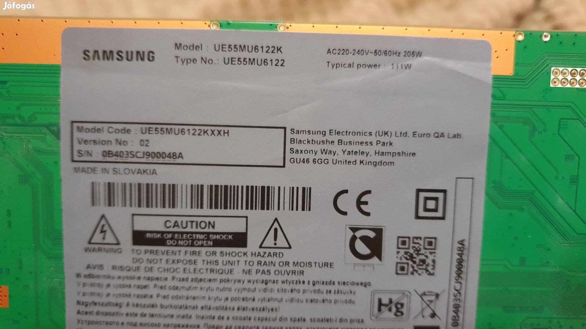 Samsung UE55MU6122K LED LCD tv panelek alkatrésznek Háttér nincs!