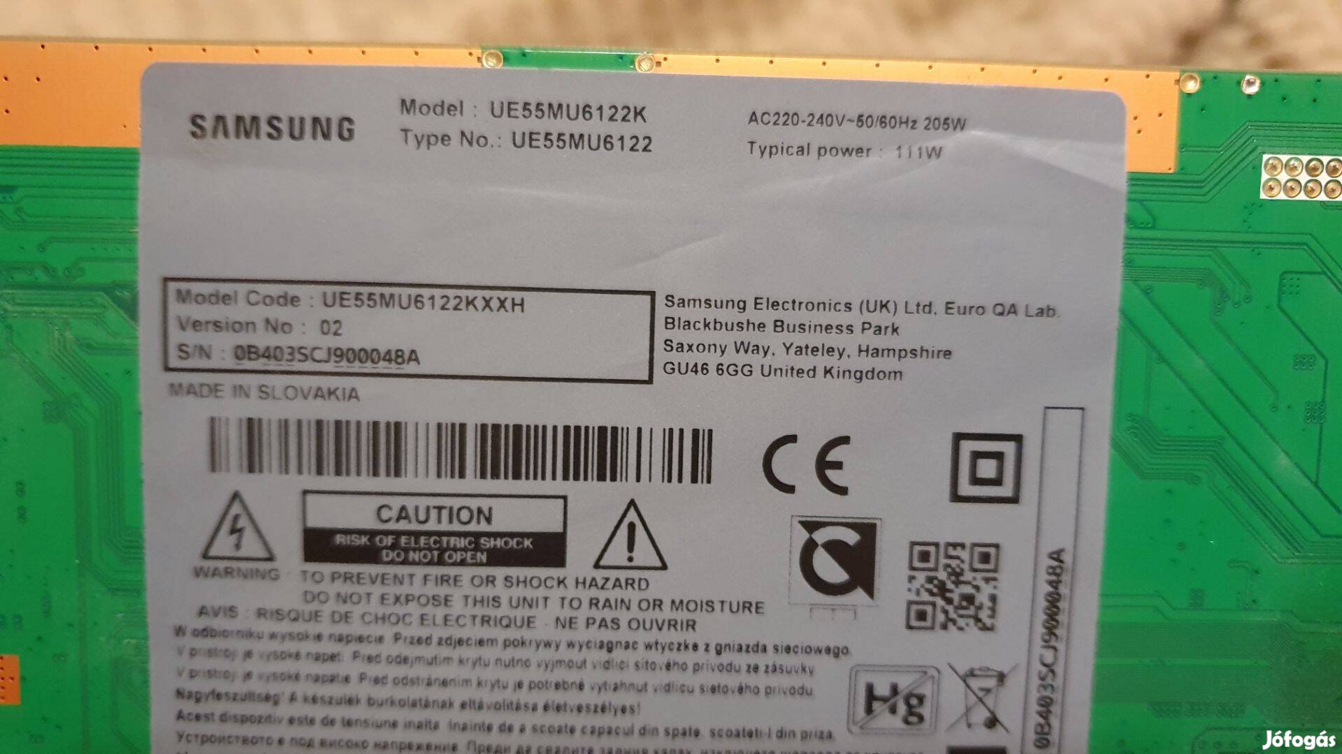 Samsung UE55MU6122K LED LCD tv panelek alkatrésznek Háttér nincs!