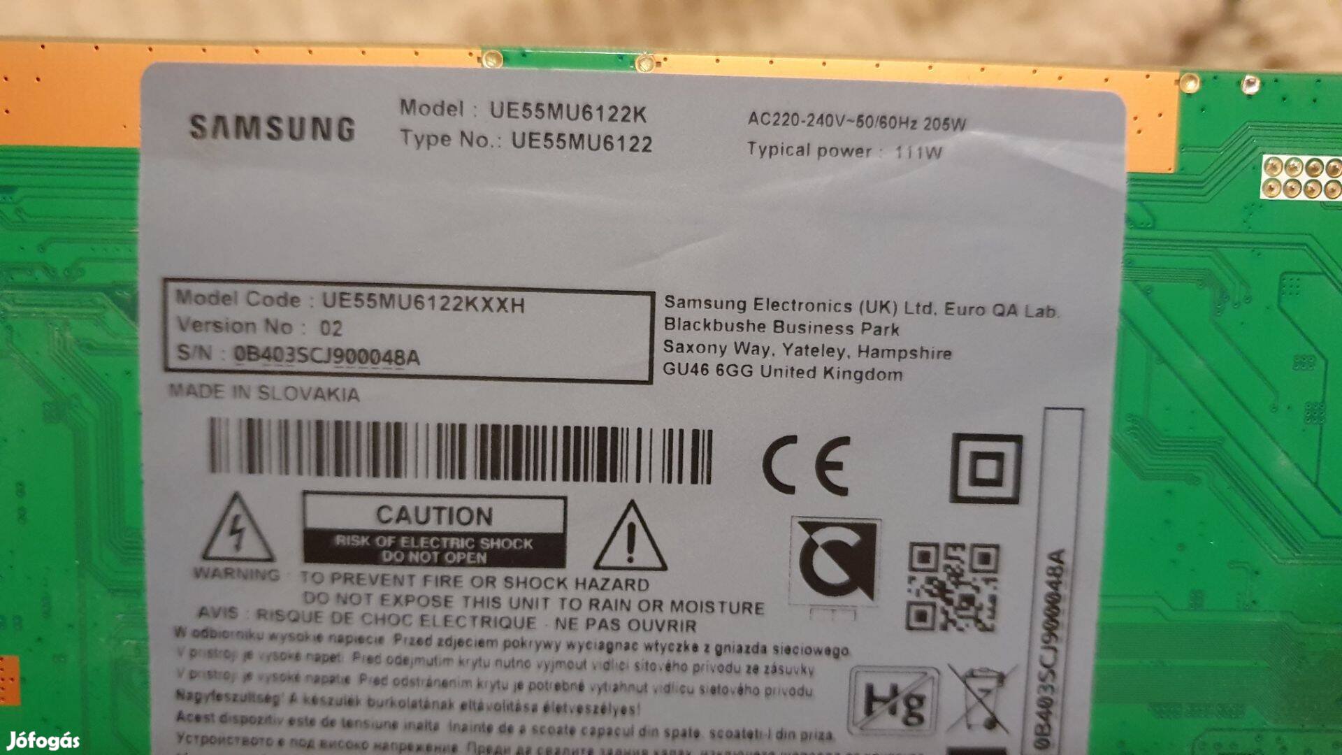 Samsung UE55MU6122K LED LCD tv panelek alkatrésznek Háttér nincs!