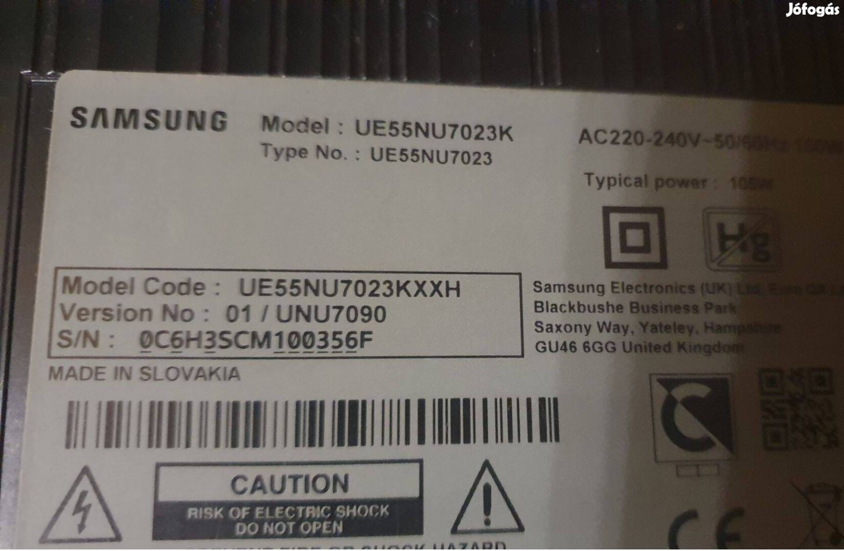 Samsung UE55NU7023K LED LCD tv hibás alkatrésznek