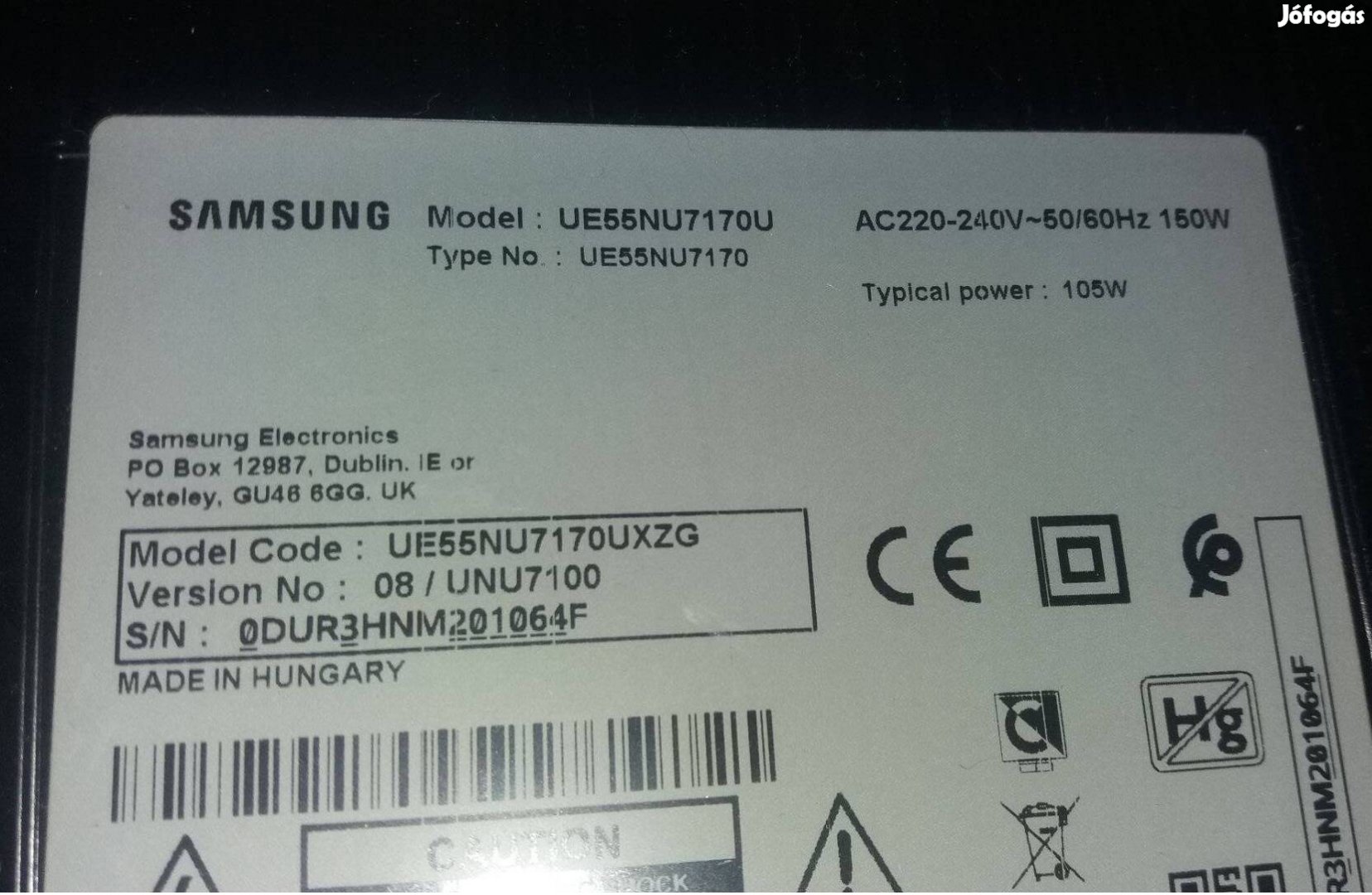 Samsung UE55NU7170U LED LCD tv panelek alkatrésznek UE55NU7170