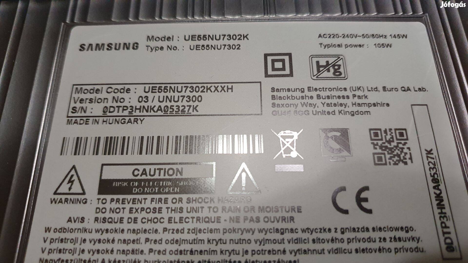 Samsung UE55NU7302K LED LCD tv hibás,törött alkatrésznek