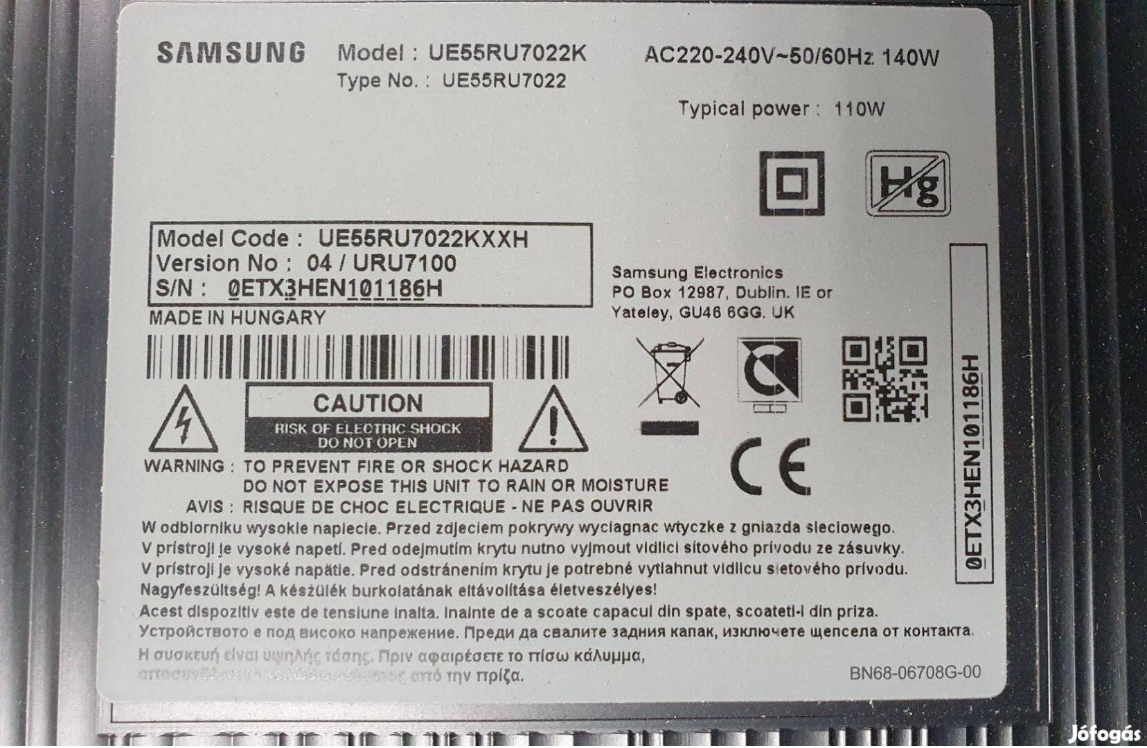 Samsung UE55RU7022K LED LCD tv hibás törött alkatrésznek UE55RU7022