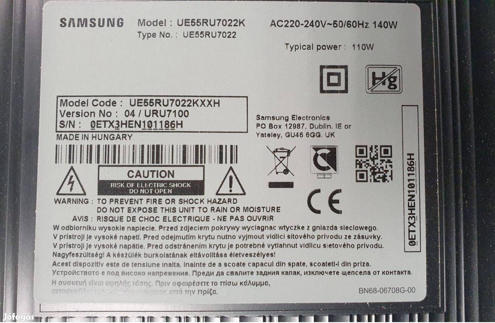 Samsung UE55RU7022K LED LCD tv hibás törött alkatrésznek UE55RU7022