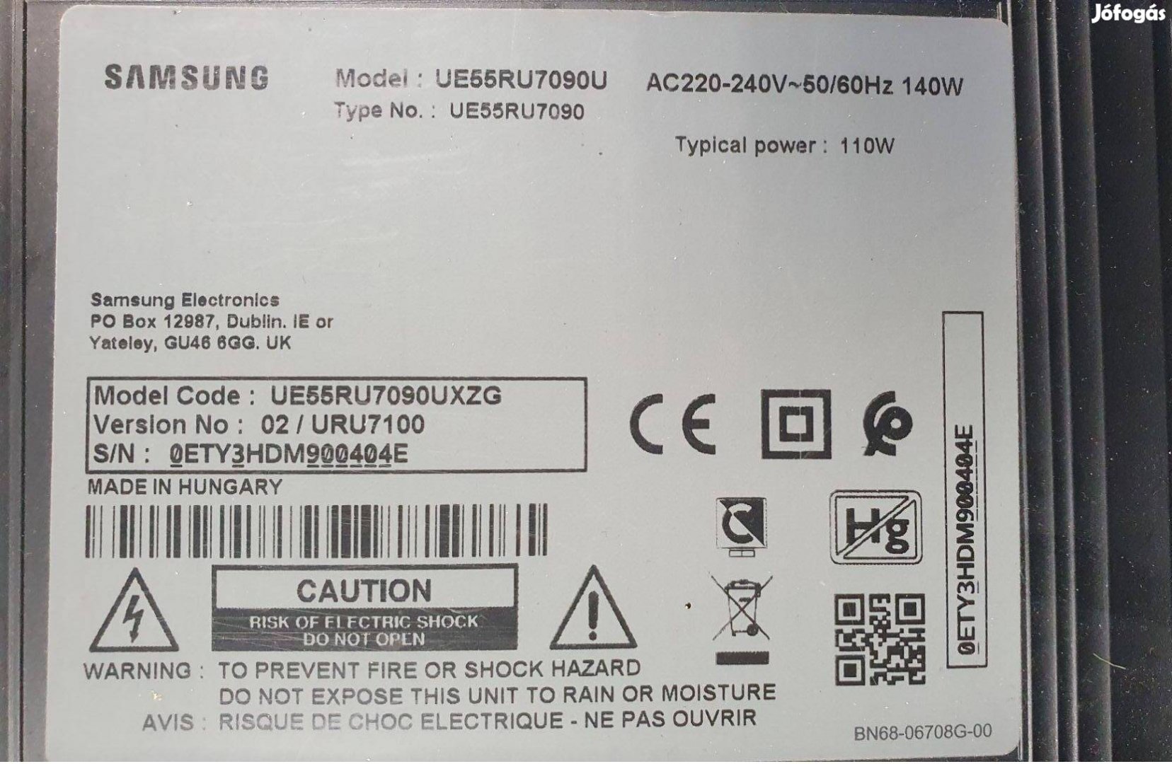 Samsung UE55RU7090U LED LCD tv hibás törött alkatrésznek
