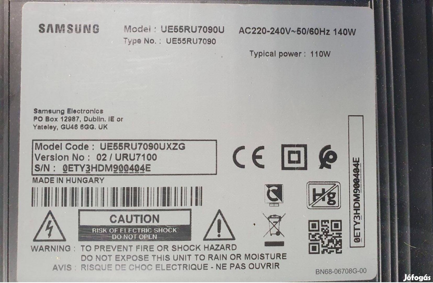 Samsung UE55RU7090U LED LCD tv hibás törött alkatrésznek UE55RU7090