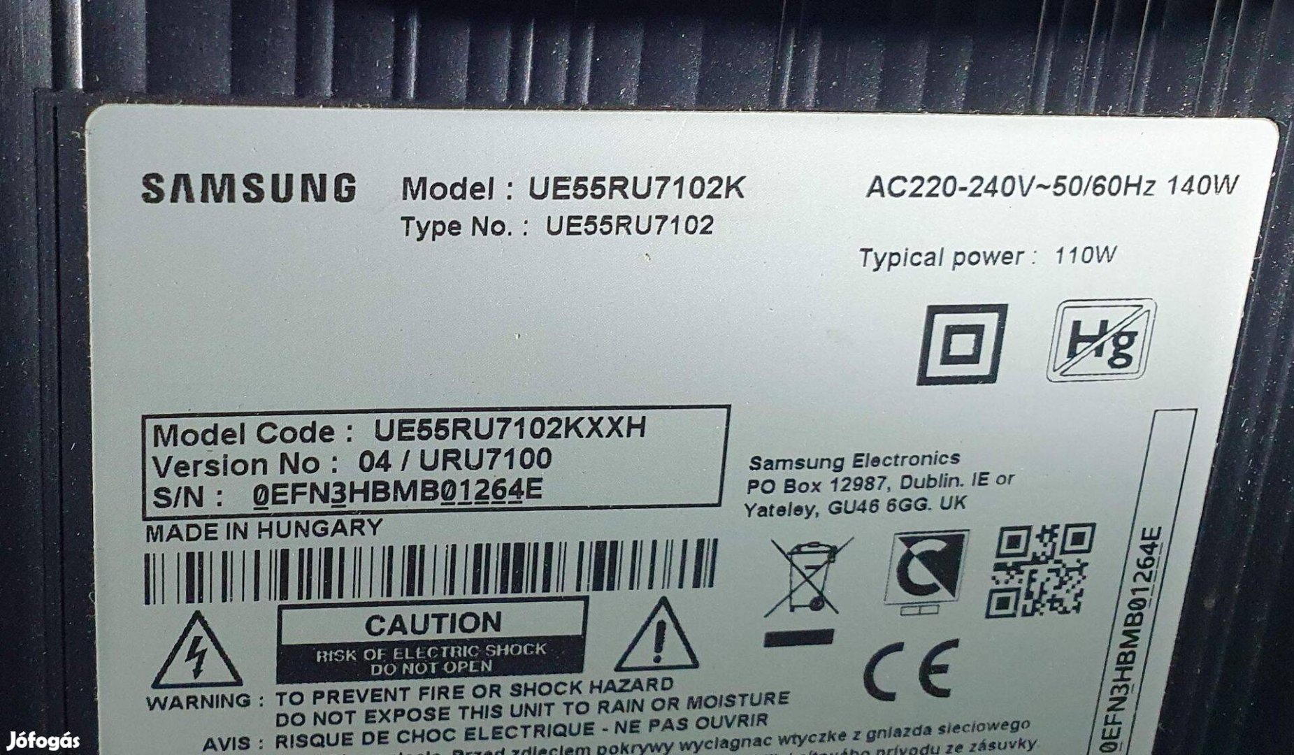 Samsung UE55RU7102K UHD LED tv hibás törött alkatrésznek UE55RU7102