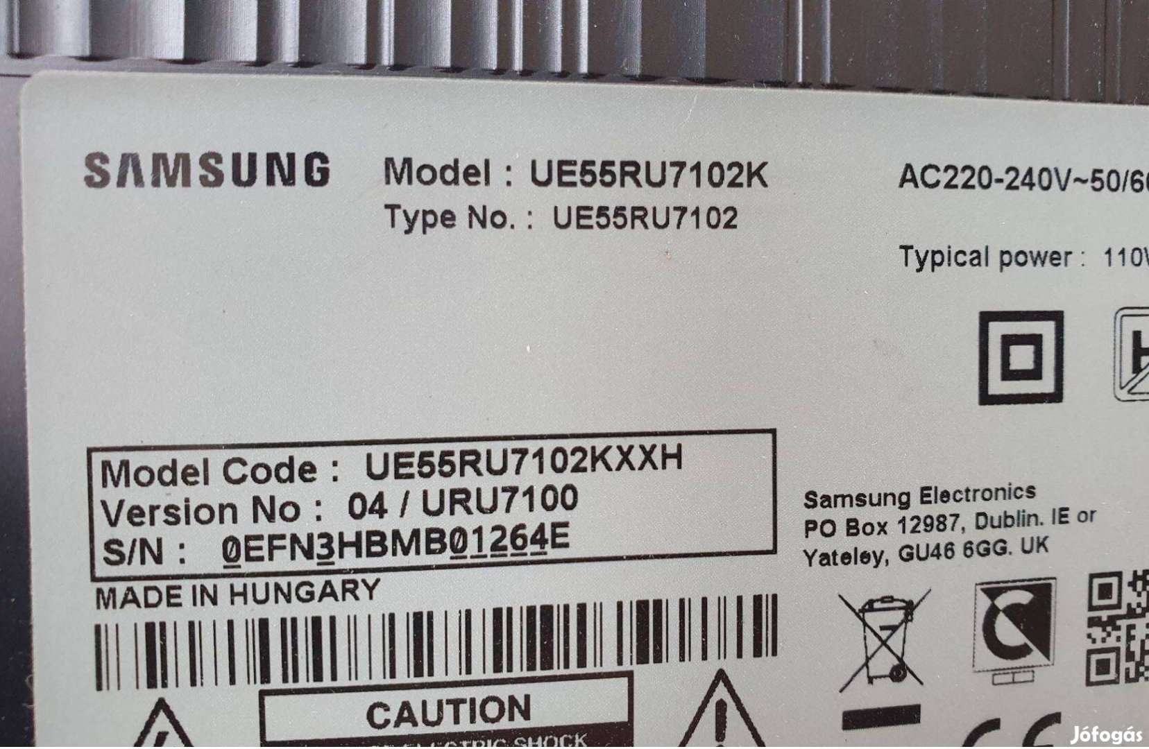 Samsung UE55RU7102K UHD LED tv hibás törött alkatrésznek UE55RU7102