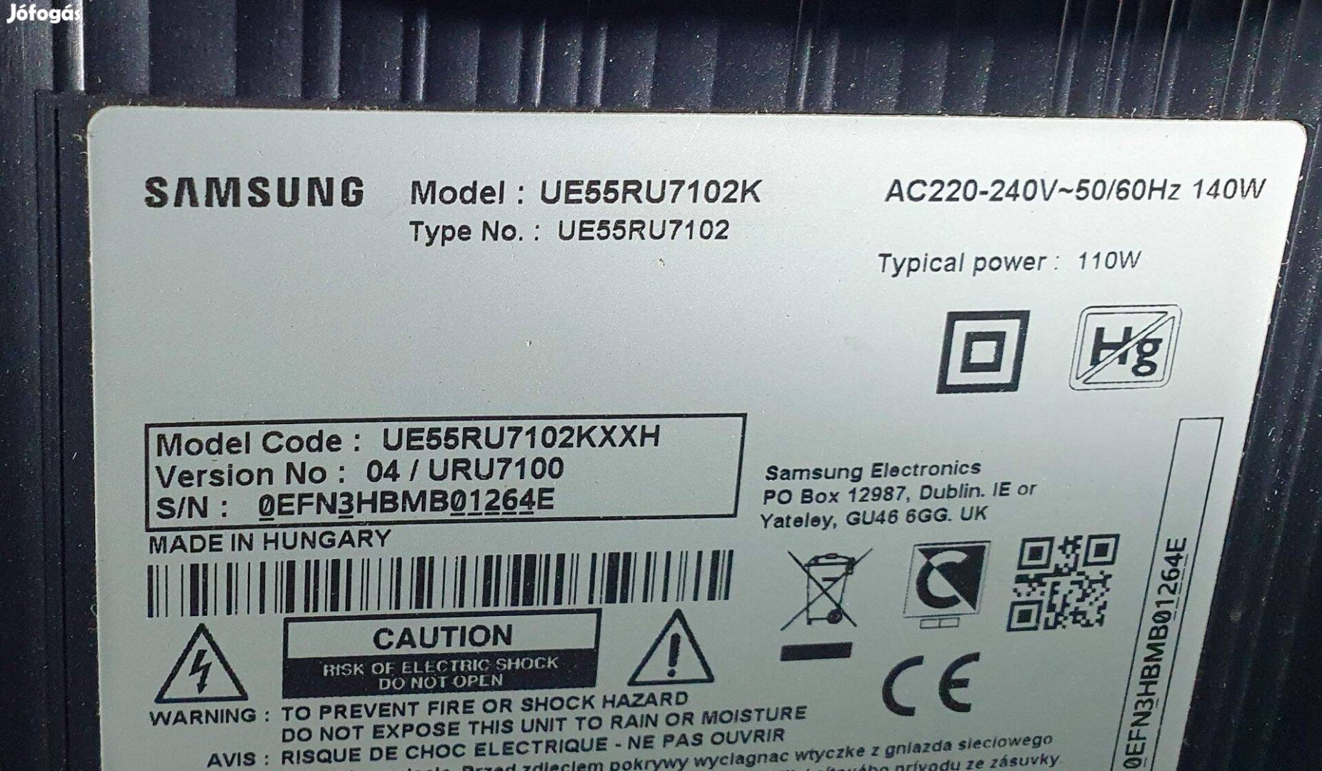 Samsung UE55RU7102K UHD LED tv hibás törött alkatrésznek UE55RU7102