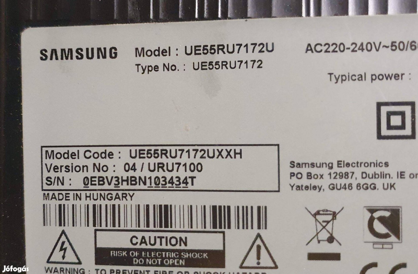 Samsung UE55RU7172U LED LCD tv panelek alkatrésznekue55RU7172