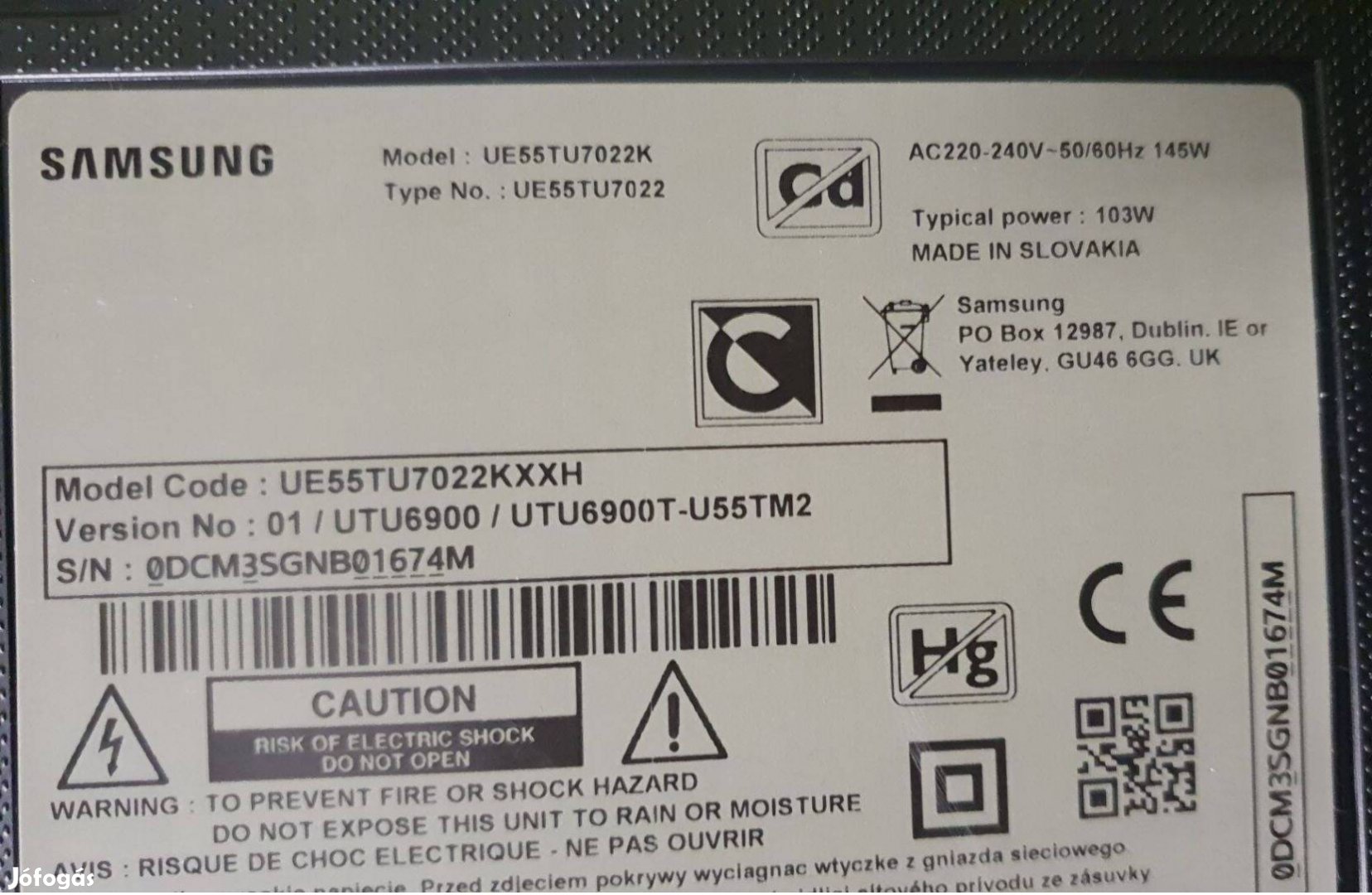 Samsung UE55TU7022K LED LCD tv hibás törött alkatrésznek UE55TU7022 ?