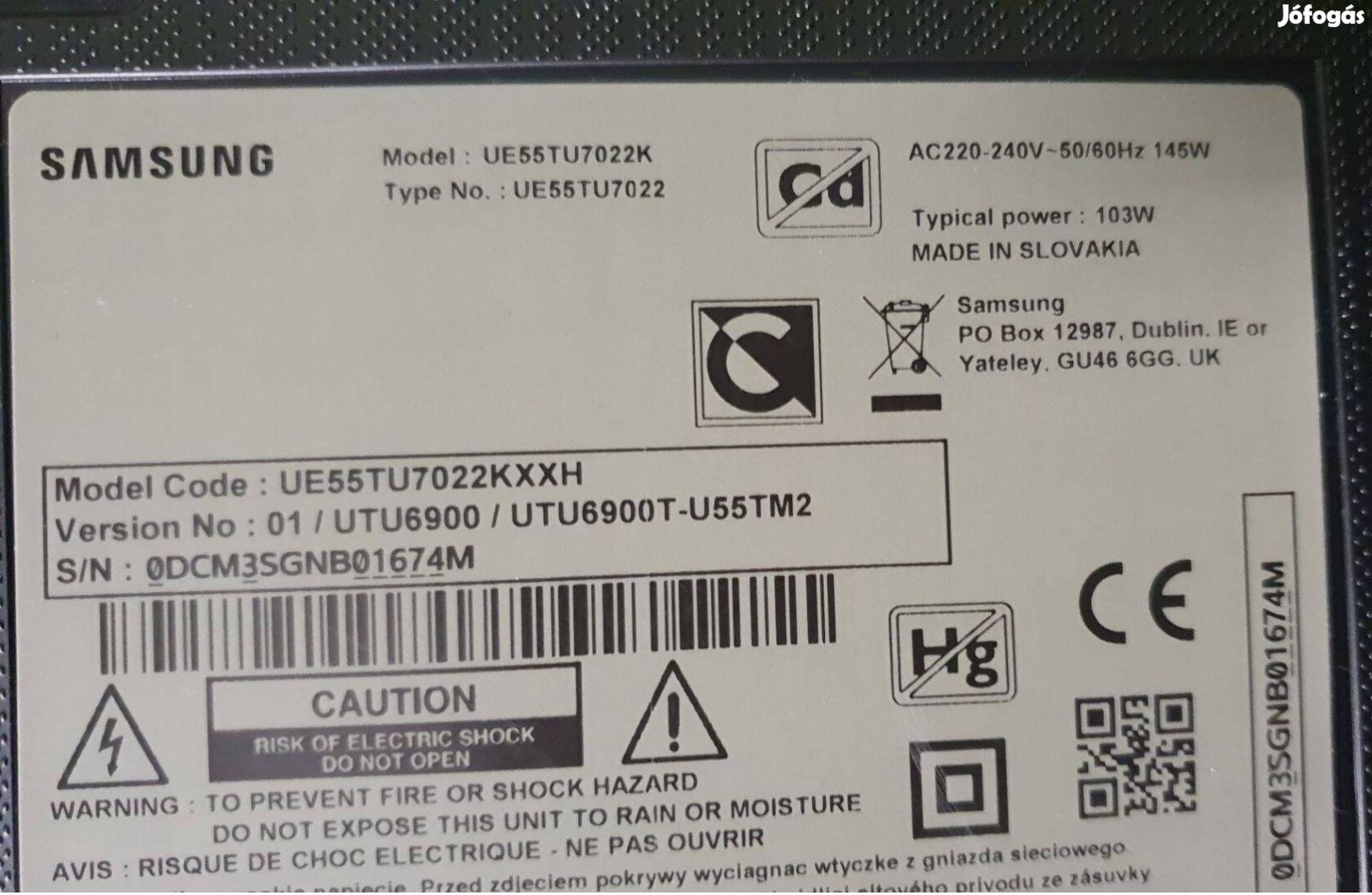 Samsung UE55TU7022K LED LCD tv hibás törött alkatrésznek UE55TU7022 ?