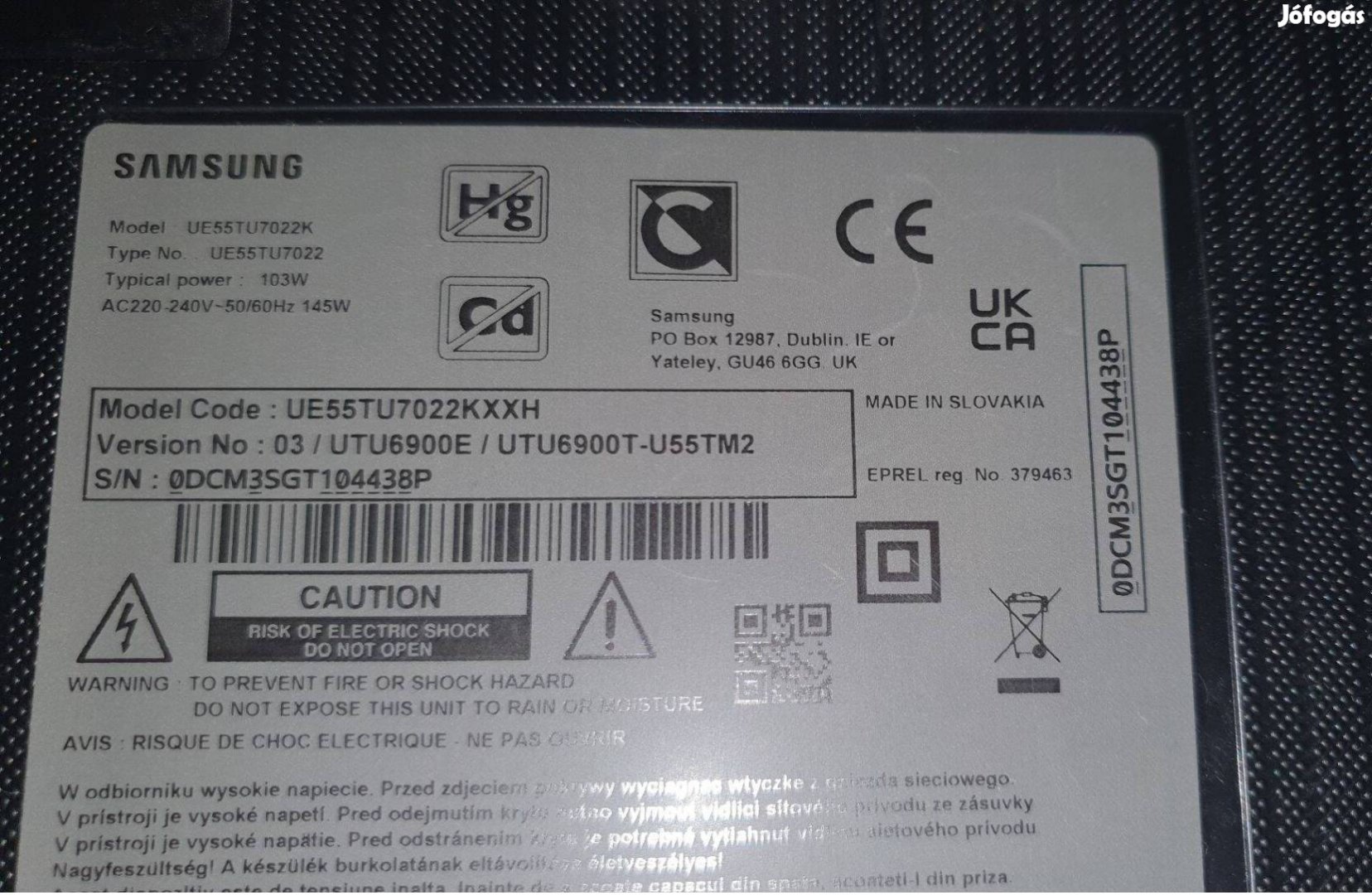 Samsung UE55TU7022K V03 LED LCD tv smart hibás törött alkatrésznek