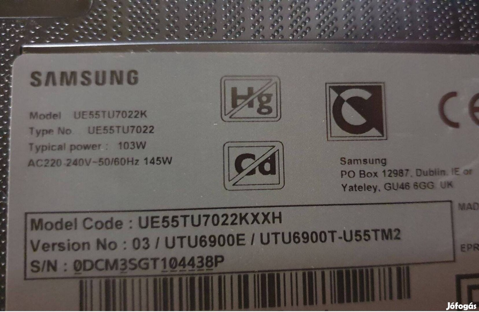 Samsung UE55TU7022K V03 LED LCD tv smart hibás törött alkatrésznek