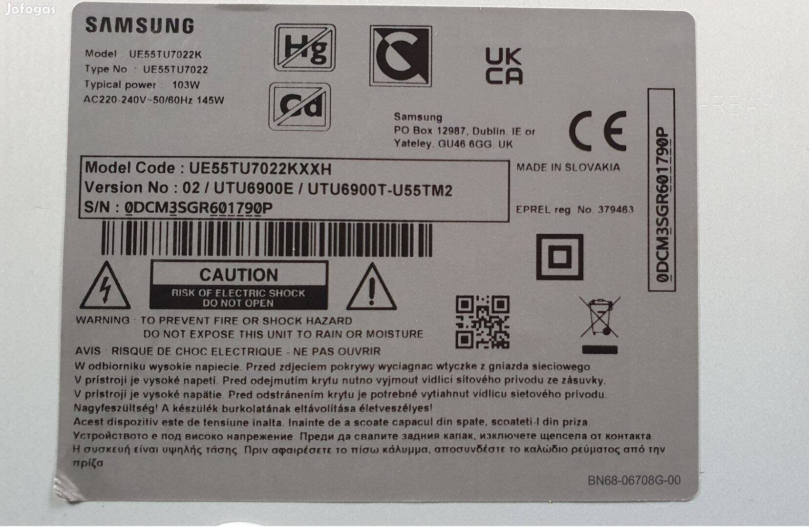 Samsung UE55TU7022K V:02 LED LCD tv UHD Smart alkatrésznek