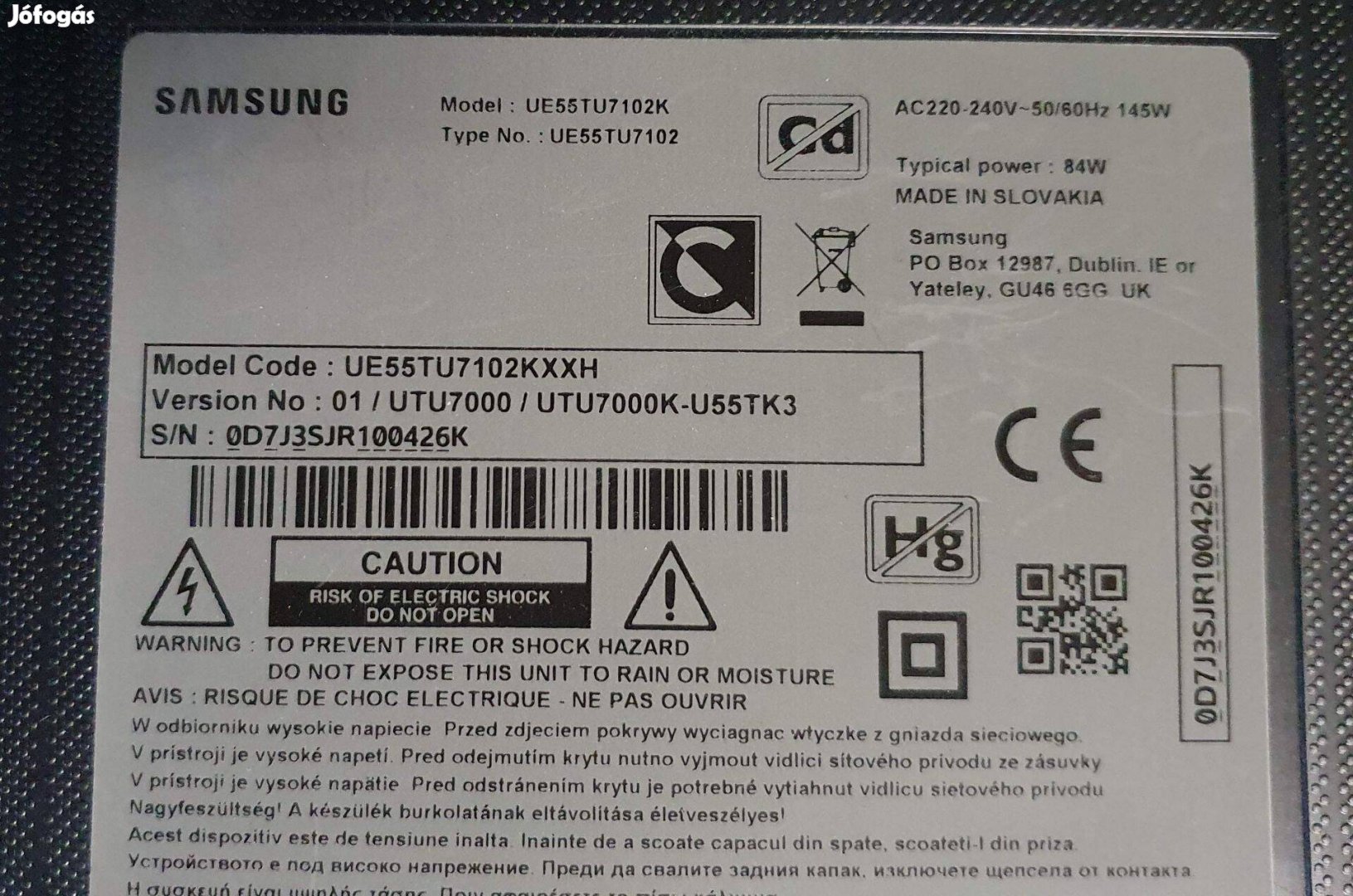 Samsung UE55TU7102K LED LCD tv UHD Smart hibás törött alkatrésznek
