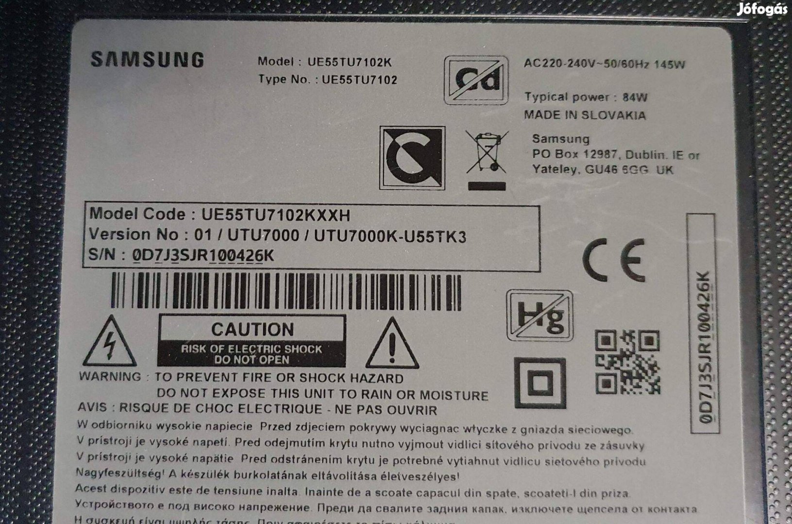 Samsung UE55TU7102K LED LCD tv háttér világítás,main elkelt!