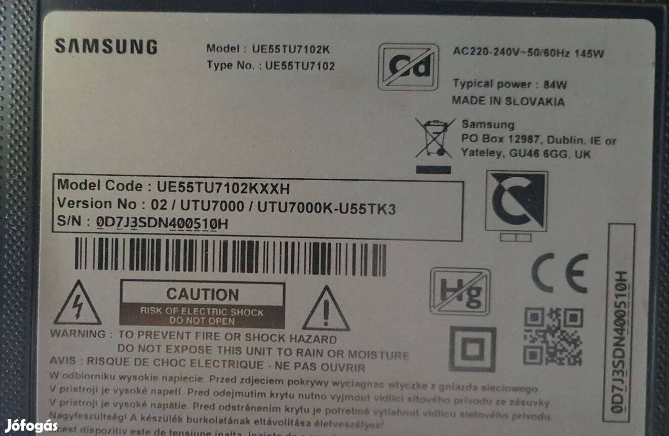 Samsung UE55TU7102K LED LCD tv hibás törött alkatrésznek UE55TU7102K