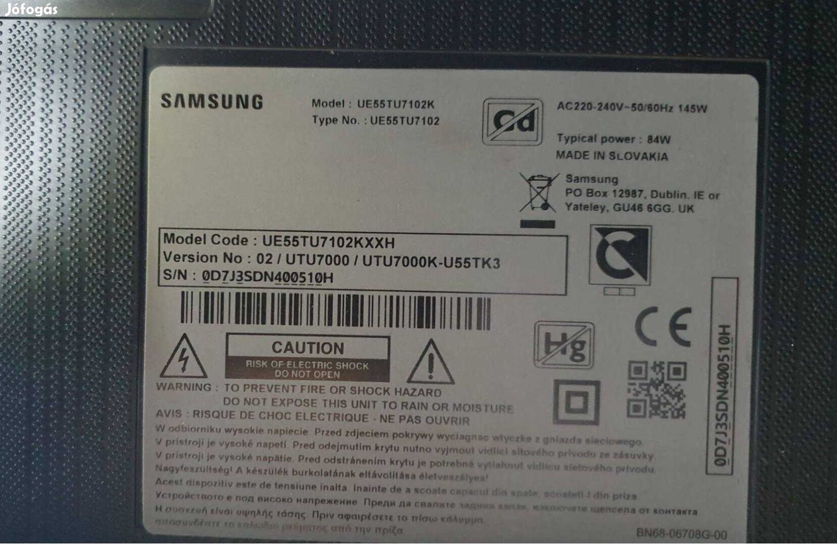 Samsung UE55TU7102K LED LCD tv hibás törött alkatrésznek UE55TU7102K