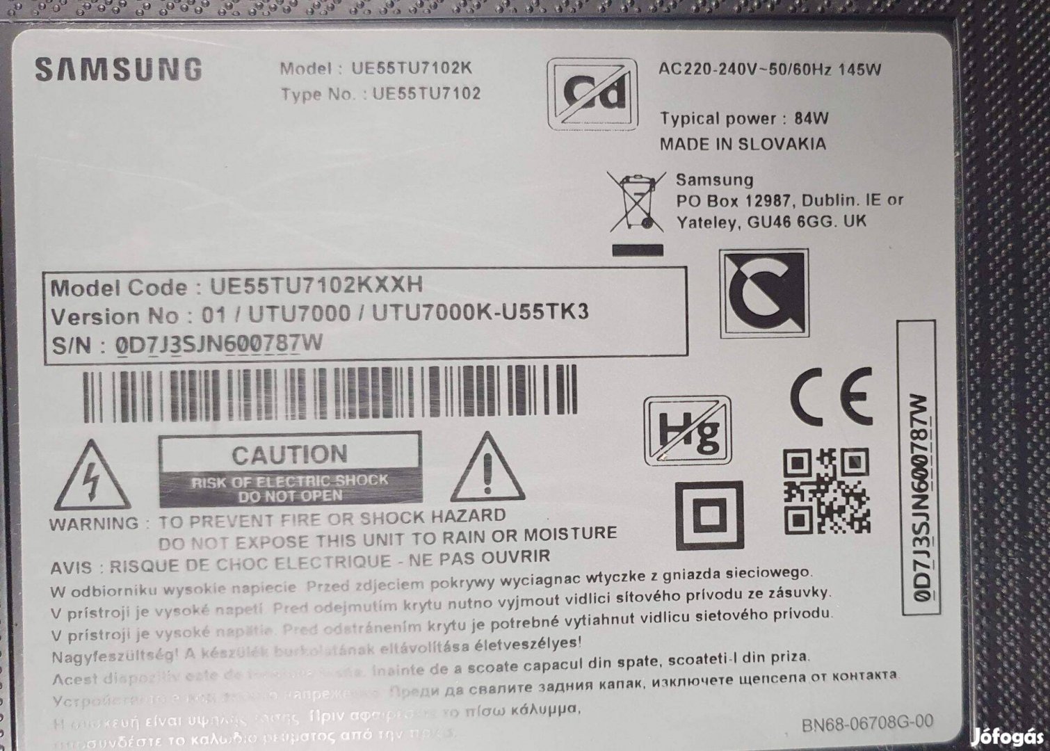 Samsung UE55TU7102K LED tv háttér világítás törött kijelző