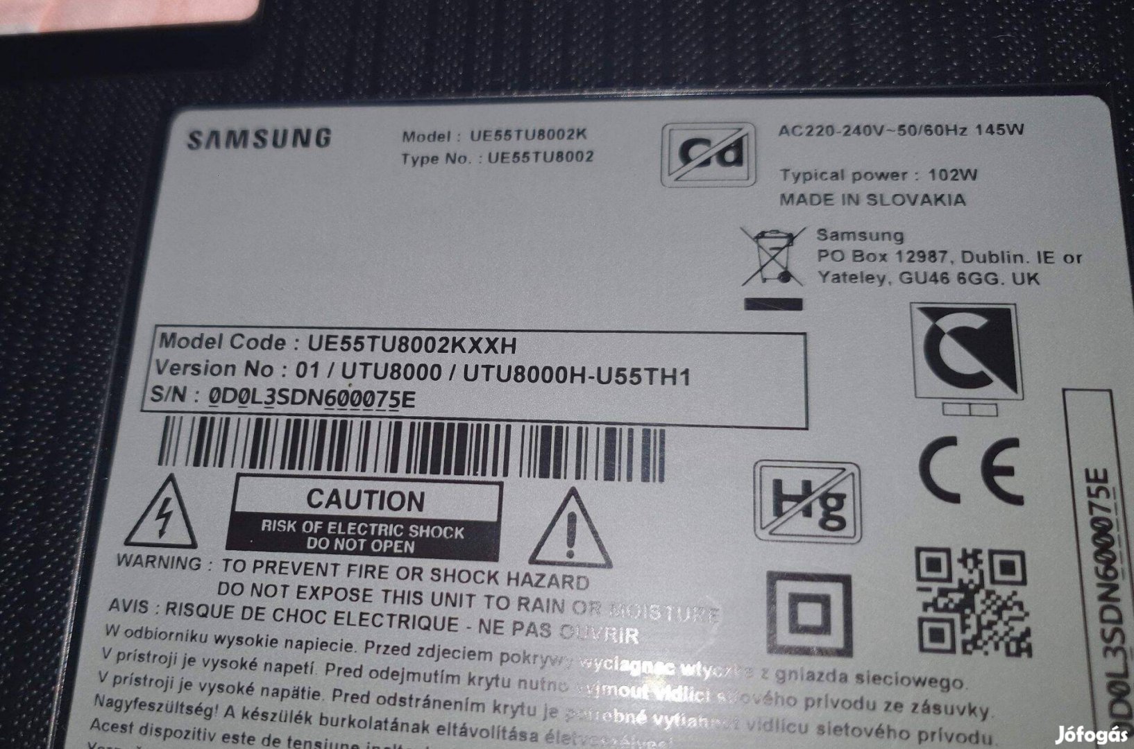 Samsung UE55TU8002K 4K UHD LED tv alkatrészek,mainboard