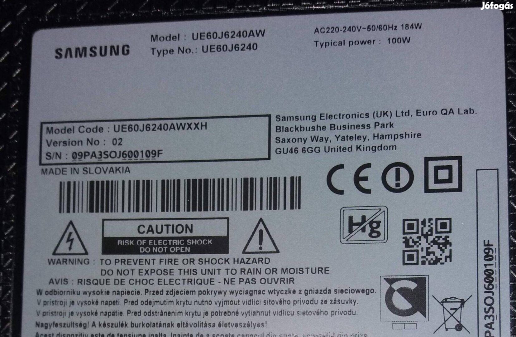 Samsung UE60J6240AW LED LCD tv hibás törött alkatrésznek UE60J6240