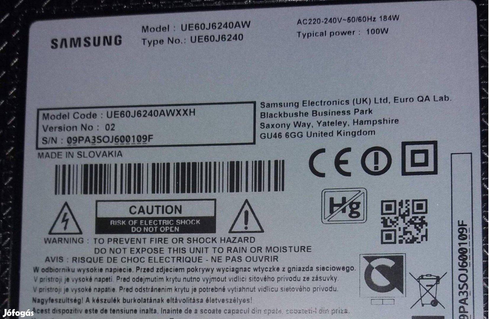Samsung UE60J6240AW LED LCD tv hibás törött alkatrésznek UE60J6240