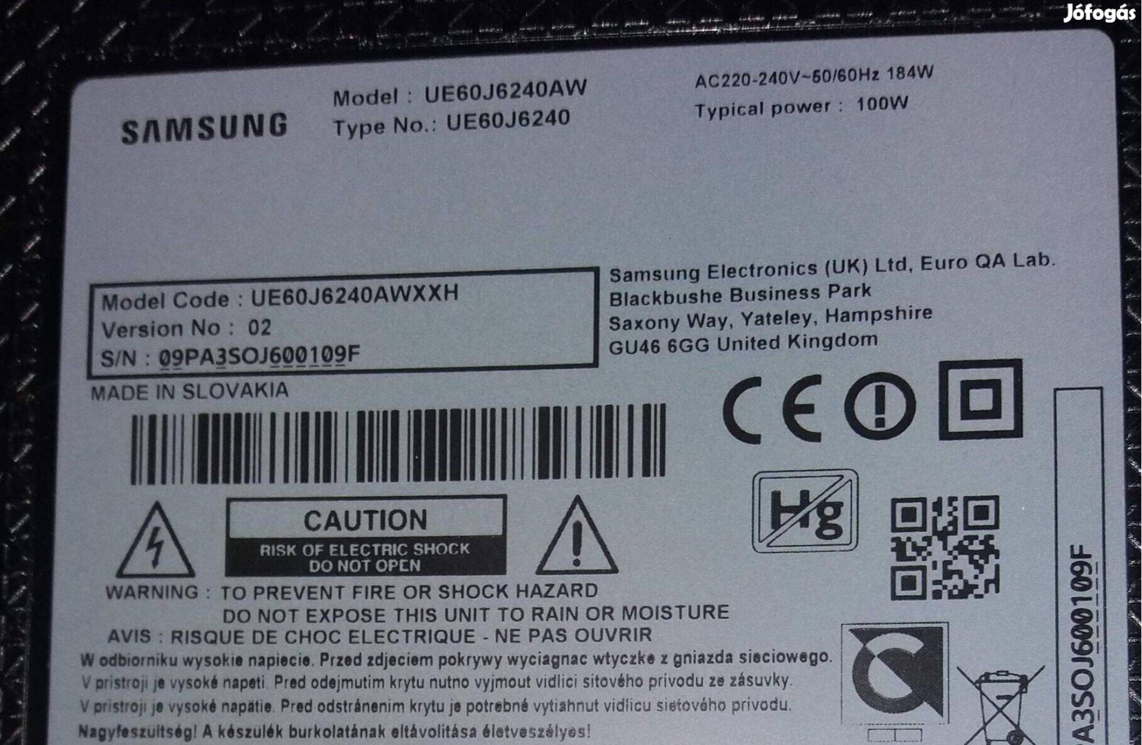 Samsung UE60J6240AW LED LCD tv hibás törött alkatrésznek UE60J6240