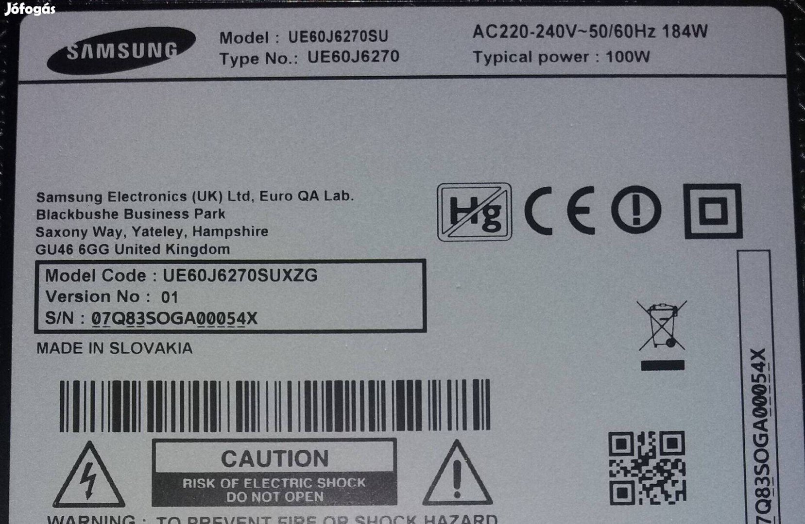 Samsung UE60J6270 LED LCD tv hibás törött alkatrésznek