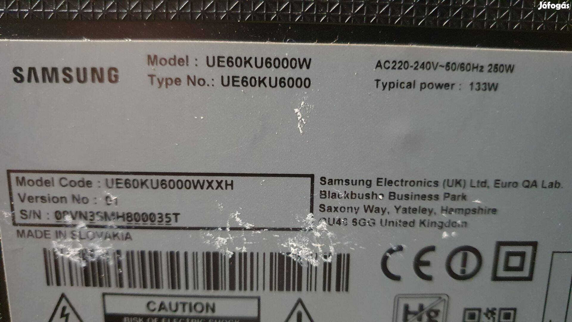 Samsung UE60KU6000 LED tv Smart hibás törött alkatrésznek