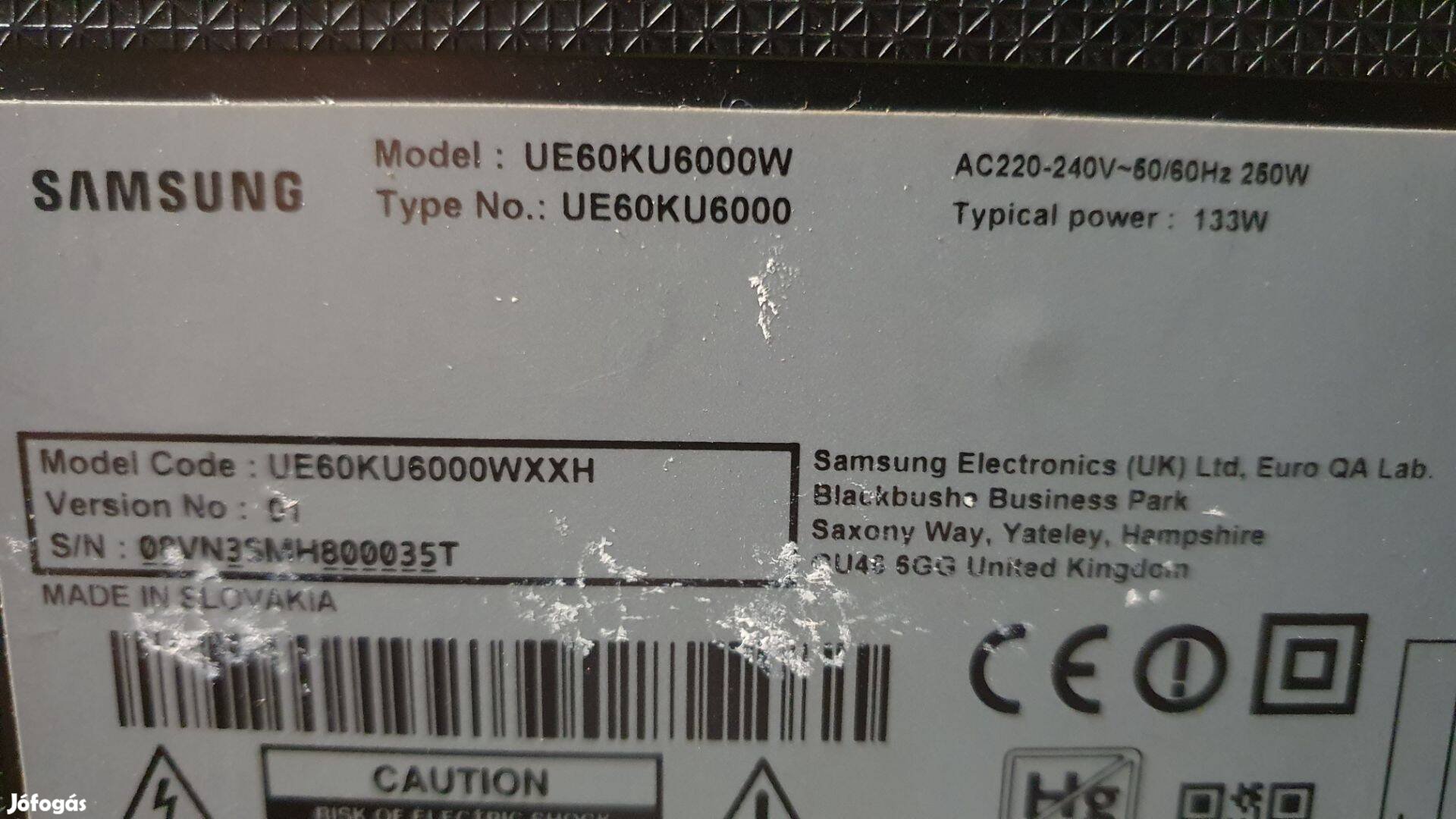 Samsung UE60KU6000 LED tv Smart hibás törött alkatrésznek