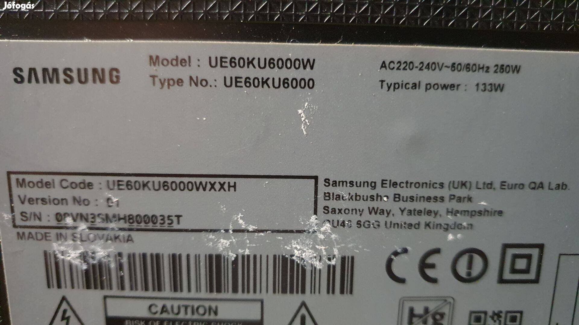 Samsung UE60KU6000 LED tv Smart hibás törött alkatrésznek UHD