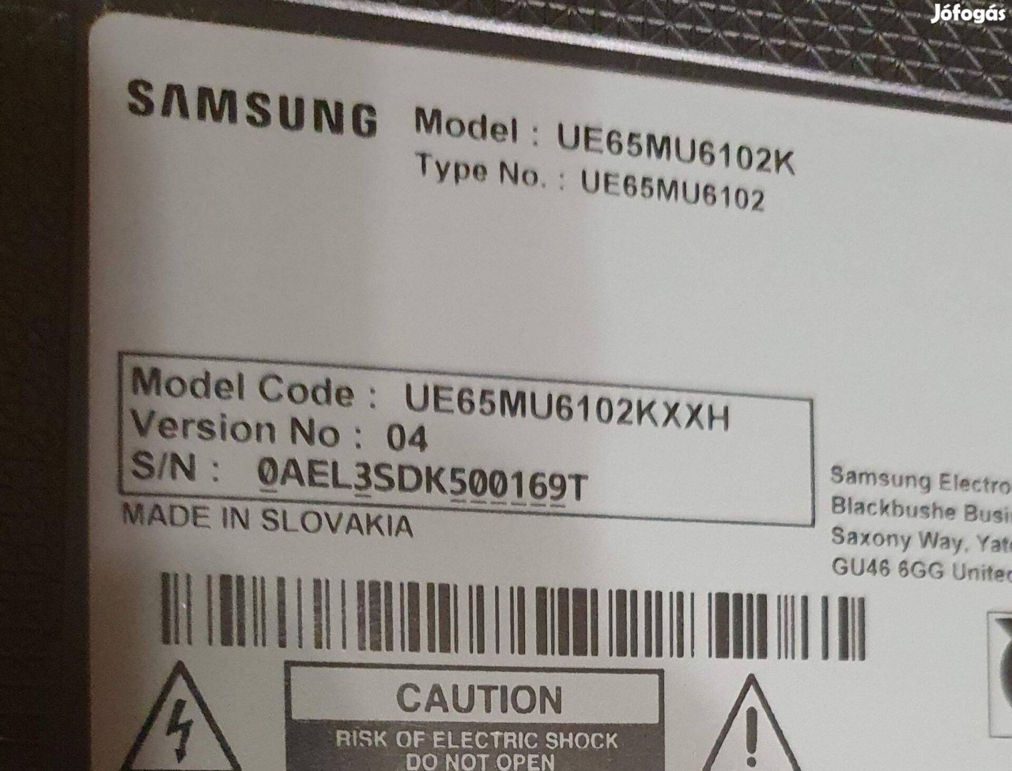 Samsung UE65MU6102K LED tv hibás törött alkatrésznek