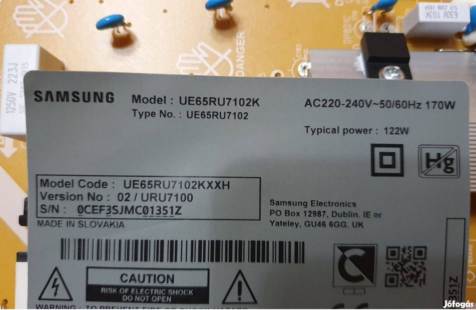 Samsung UE65RU7102 LED tv tápegység alkatrésznek Mainboard elkelt