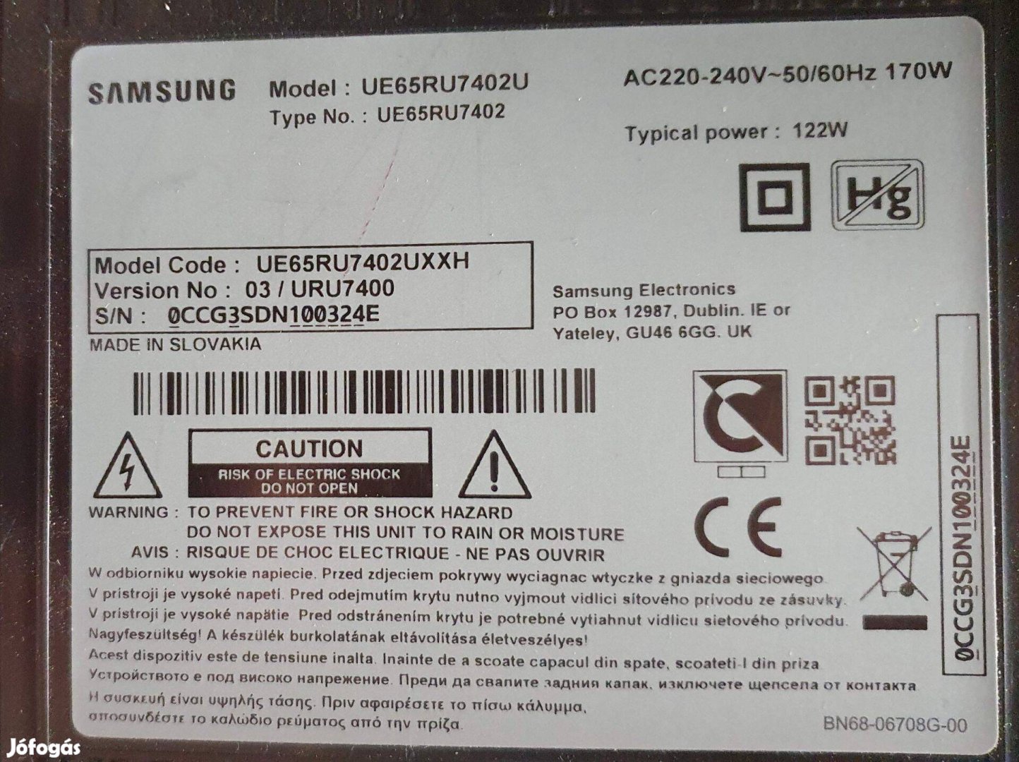 Samsung UE65RU7402 UHD LED tv tápegység alkatrésznek