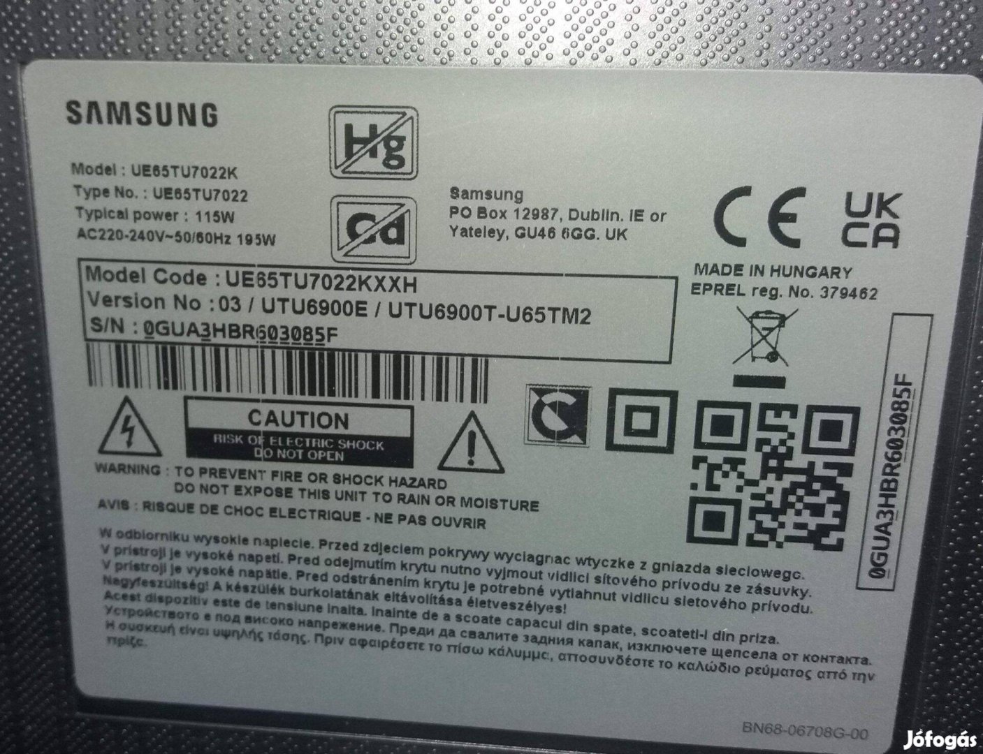 Samsung UE65TU7022K LED LCD tv Táp elkelt! UE65TU7022