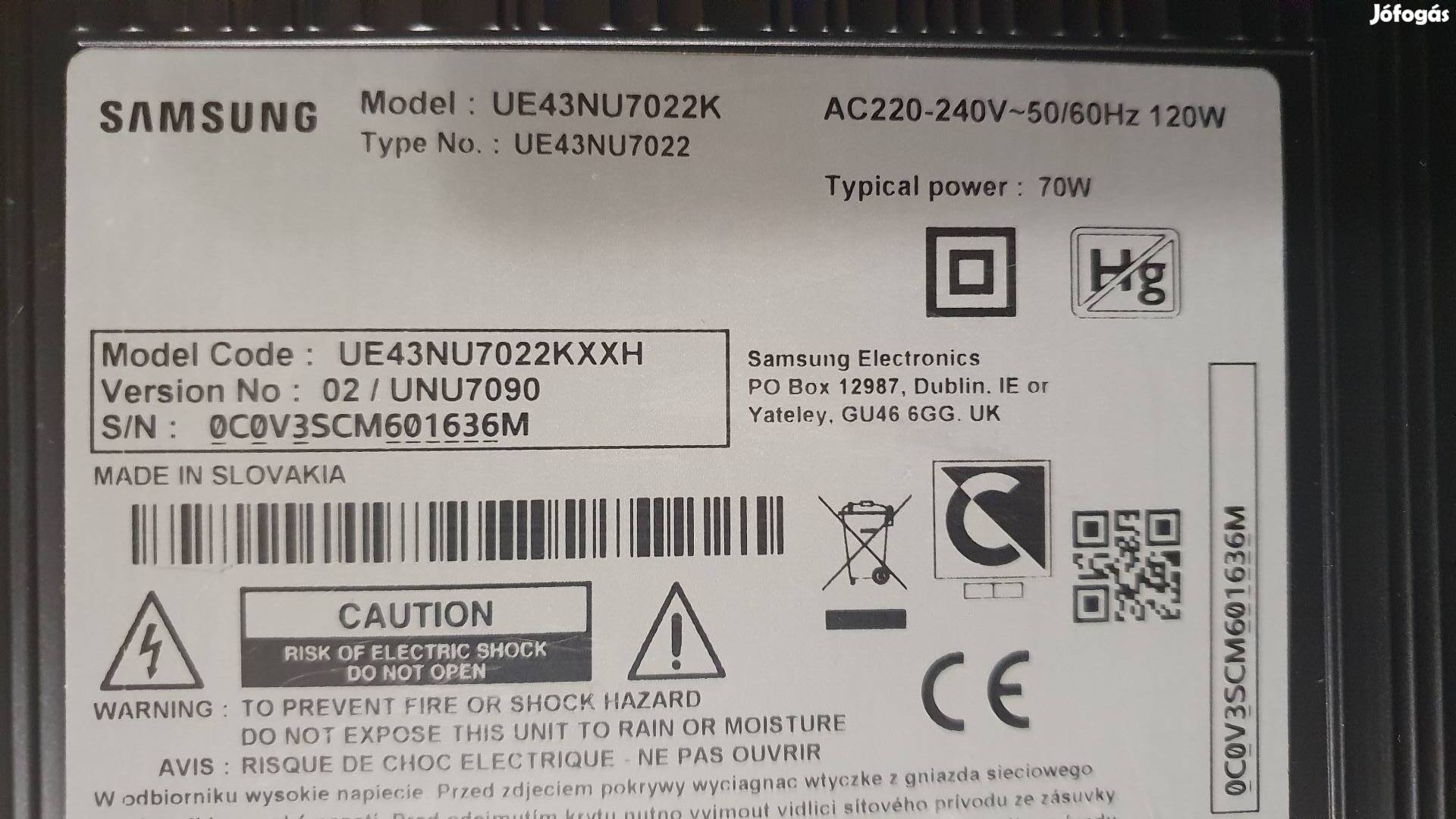 Samsung UHD Smart tv UE43NU7022K mainboard