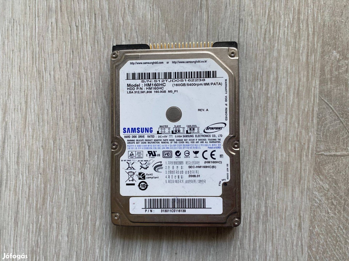 Samsung márkájú 160GB-os notebook hdd merevlemez winchester