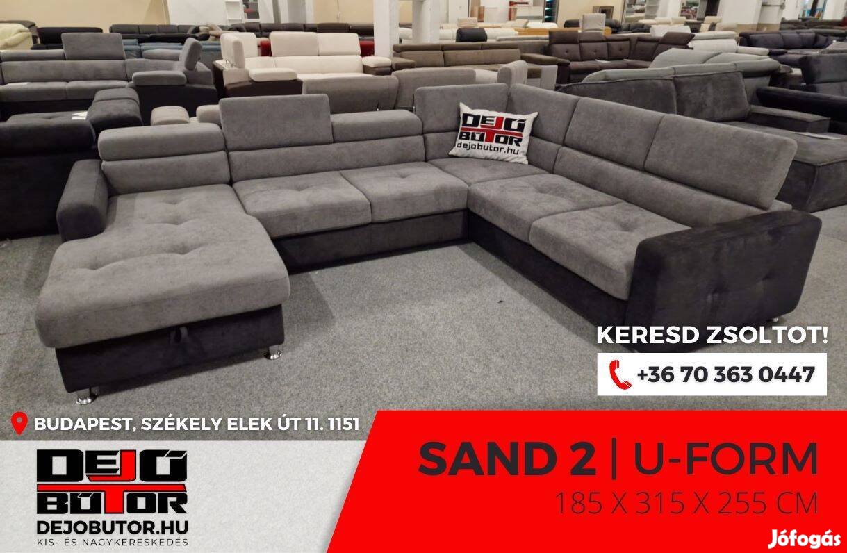 Sand 2 sarok kanapé ülőgarnitúra 185x315x255 cm ágyazható ualak szürke