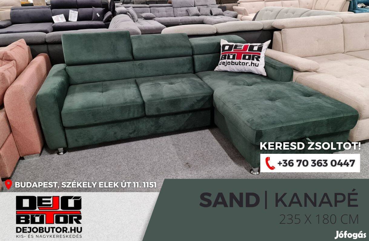 Sand I. L sarok zöld rugós kanapé ülőgarnitúra 235x180 cm ágyazható