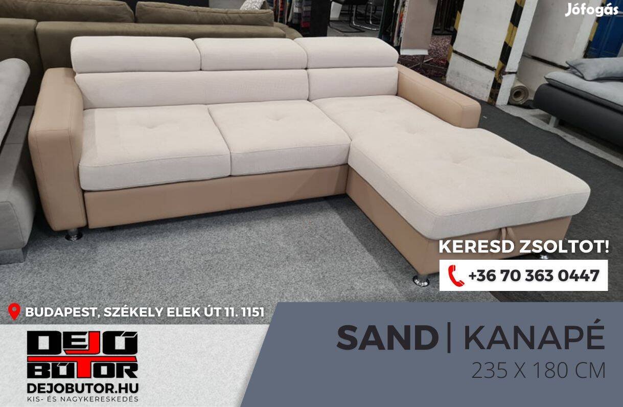 Sand L rugós relax sarok kanapé ülőgarnitúra 235x180 cm bézs ágyazható