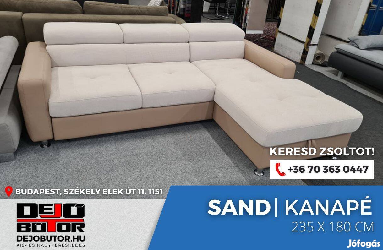 Sand L rugós sarok kanapé ülőgarnitúra 235x180 cm ágyazható bézs