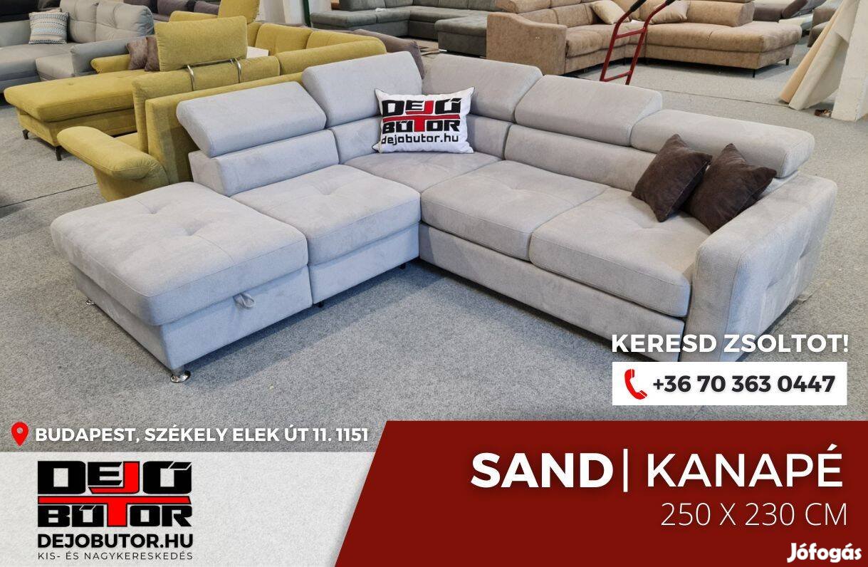 Sand XL rugós sarok kanapé ülőgarnitúra szürke 250x230 cm ágyazható