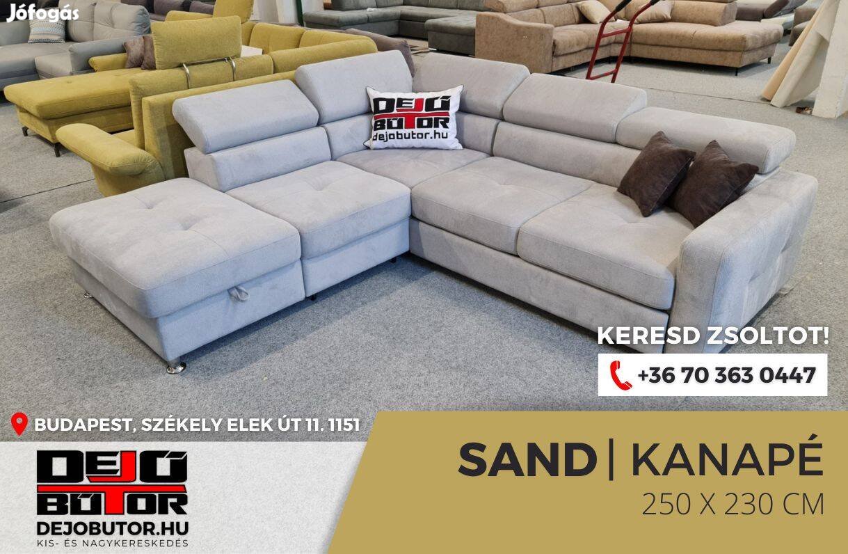 Sand XL világos szürke kanapé sarok ülőgarnitúra 250x230 cm ágyazható