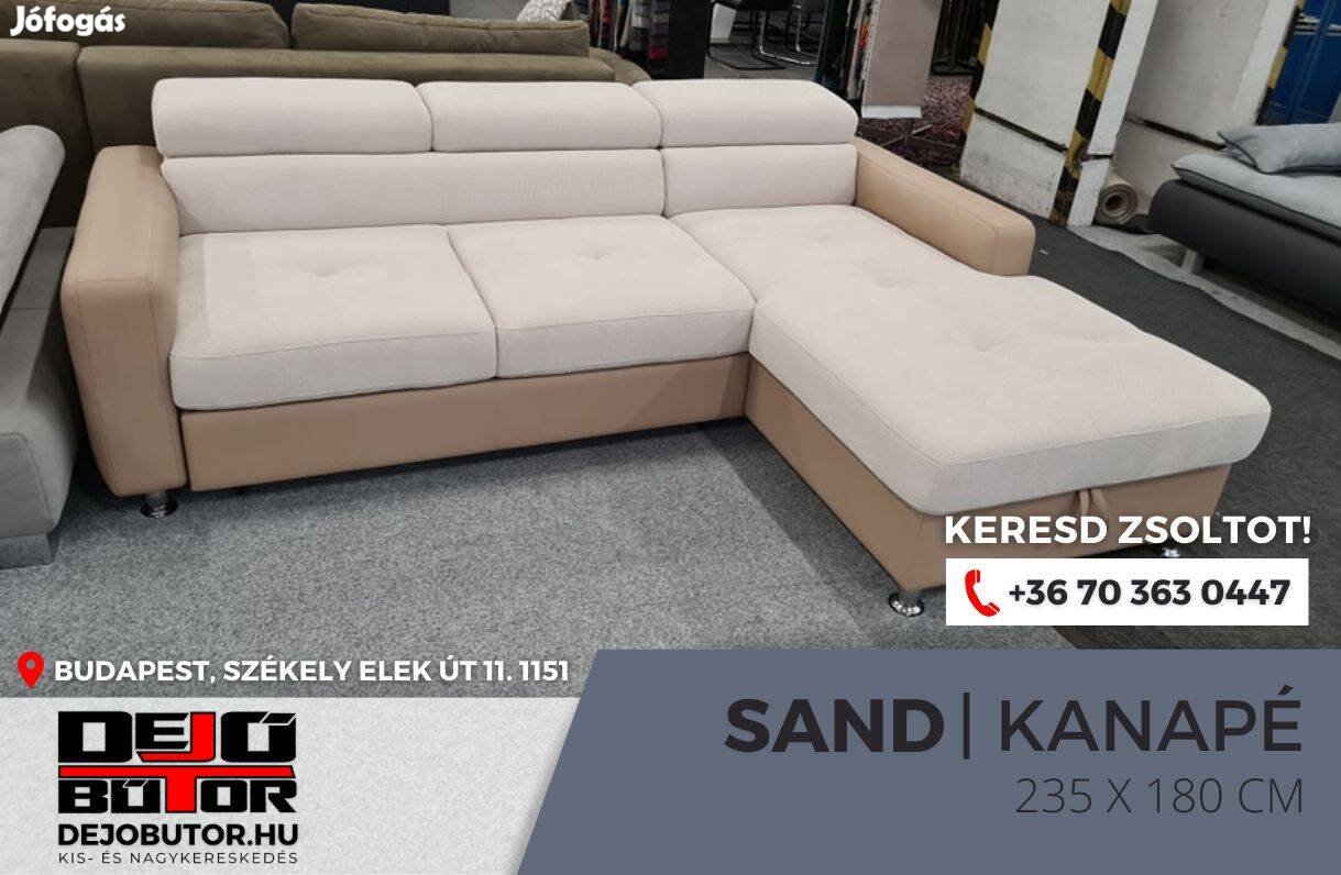 Sand mini sarok rugós krém kanapé ülőgarnitúra 235x180 cm ágyazható